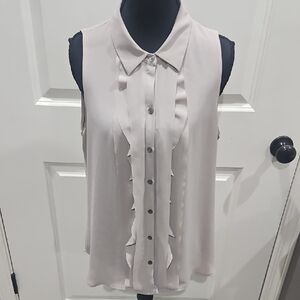 LOFT Ruffle Front Sleeveless Blouse - Light Gray